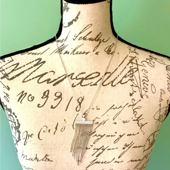 Elegant Touchstone Crystal Silver Tassel Necklace - Picture 2 of 9